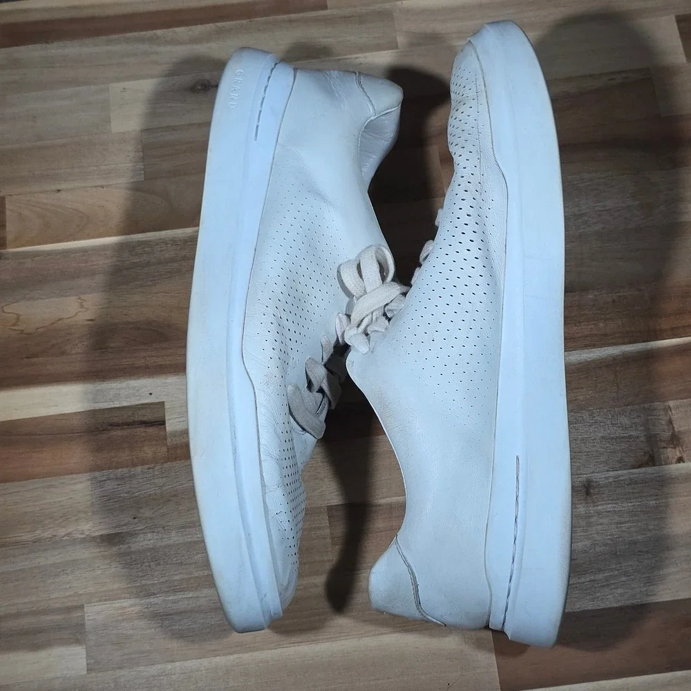 Cole Haan Grand Series Laser Perforated Leather Sneakers 12M White Mens‎